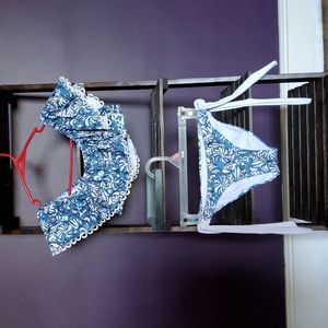 Blue and white floral bikini- size small